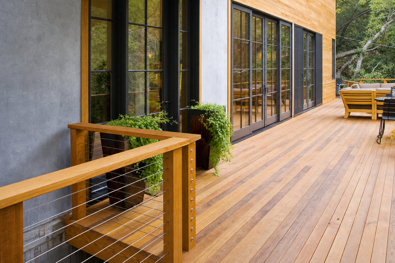Cedar wood deck construction